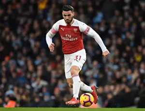 Manchester City V Arsenal 2018-19 Prints: Sead Kolasinac of Arsenal Faces Off Against Manchester City in Premier League Clash