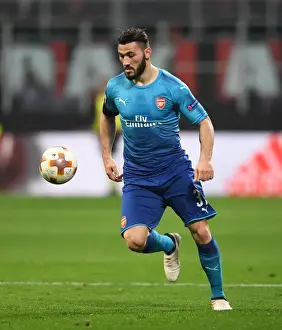 AC Milan V Arsenal 2017-18 Prints: Sead Kolasinac: Arsenal's Fortitude in Milan's Europa League Battle (2017-18)