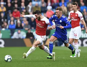 Leicester City V Arsenal 2018-19 Prints: Sead Kolasinac Breaks Past James Maddison: Leicester City vs
