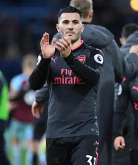 Burnley V Arsenal 2017-18 Prints: Sead Kolasinac Celebrates with Arsenal Fans after Burnley Victory