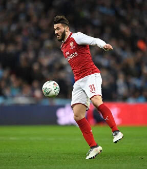 Images Dated 25th February 2018: Sead Kolasinac Focused: Arsenal vs Manchester City - Carabao Cup Final 2018