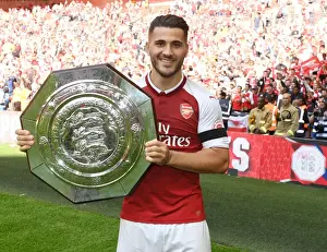 Arsenal V Chelsea - FA Community Shield 2017-18 Prints: Sead Kolasinac Lifts FA Community Shield after Arsenal's Victory over Chelsea (2017-18)