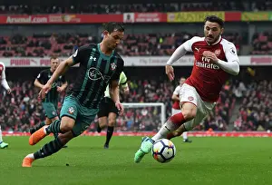Arsenal V Southampton 2017-18 Prints: Sead Kolasinac vs. Cedric: Intense Battle in Arsenal vs. Southampton Premier League Clash