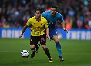 Watford V Arsenal 2017-18 Prints: Sead Kolasinac vs. Kiko Femenia: Intense Battle in Watford v Arsenal Premier League Clash
