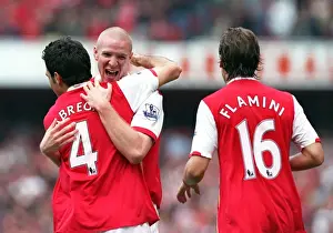 Arsenal V Sunderland 2007-8 Prints: Senderos's Double: Fabregas and Flamini in Jubilation as Arsenal Edge Sunderland 3-2
