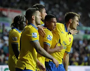 Swansea Prints: Serge Gnabry, Jack Wilshere, and Aaron Ramsey Celebrate Arsenal's First Goal vs Swansea City (2013-14)