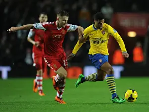 Southampton V Arsenal 2013-14 Prints: Serge Gnabry vs Luke Shaw: Intense Battle at Southampton's St Marys Stadium (Arsenal vs Southampton)