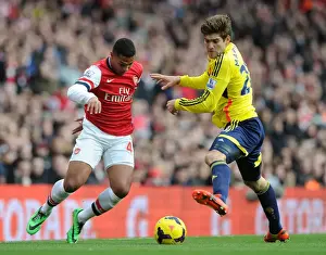 Arsenal V Sunderland 2013-14 Prints: Serge Gnabry vs Marcos Alonso: A Football Rivalry Unfolds at Arsenal (2013-14)