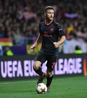 Atletico Madrid V Arsenal 2017-18 Prints: Shkodran Mustafi Focused in Arsenal's Europa League Semi-Final Showdown against Atletico Madrid
