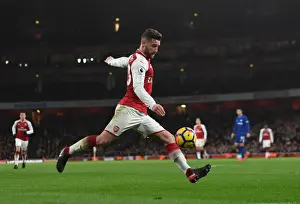 Arsenal V Chelsea 2017-18 Prints: Shkodran Mustafi Focuses in Arsenal-Chelsea Clash (Arsenal v Chelsea 2017-18)