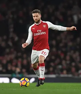 Arsenal V Manchester United 2017-18 Prints: Shkodran Mustafi Focuses in Arsenal's Battle Against Manchester United (2017-18)