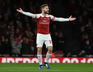 Arsenal V Wolverhampton Wanderers 2018-19 Prints: Shkodran Mustafi Focuses in Arsenal's Battle Against Wolverhampton Wanderers