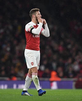 Images Dated 31st October 2018: Shkodran Mustafi Focuses in Arsenal's Carabao Cup Clash Against Blackpool
