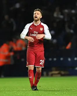 West Bromwich Albion V Arsenal 2017-18 Prints: Shkodran Mustafi Focuses in Arsenal's Clash Against West Bromwich Albion (2017-18)