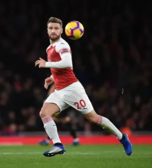Arsenal V Wolverhampton Wanderers 2018-19 Prints: Shkodran Mustafi Focuses in Arsenal's Clash Against Wolverhampton Wanderers