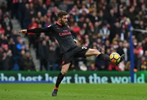 Shkodran Mustafi Focuses in Brighton & Hove Albion vs Arsenal Premier League Clash