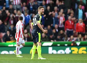 Shkodran Mustafi Focuses in Stoke City vs Arsenal Premier League Clash
