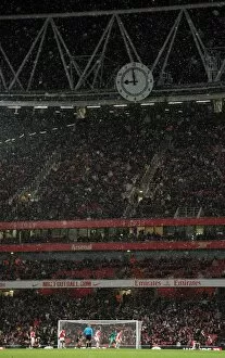 Snow falls across the Clock End during the match. Arsenal 2: 0 Wigan Athletic