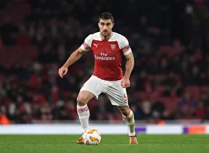 Sokratis of Arsenal in Action against Qarabag FK, UEFA Europa League 2018-19