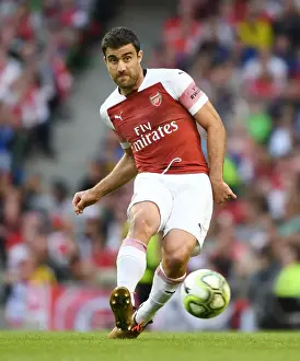 Arsenal V Chelsea Pre Season Friendly 2018-19 Prints: Sokratis of Arsenal Faces Off Against Chelsea in 2018 International Champions Cup, Dublin
