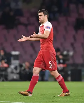 Napoli V Arsenal 2018-19 Prints: Sokratis of Arsenal in Napoli Showdown: Europa League Quarterfinals, 2019
