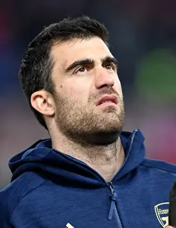 Olympiacos V Arsenal 2019-20 Prints: Sokratis of Arsenal Prepares for Olympiacos Showdown in Europa League First Leg