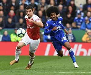 Leicester City v Arsenal 2018-19 Collection: Sokratis Breaks Past Choudhury: Leicester City vs. Arsenal FC, Premier League 2018-19