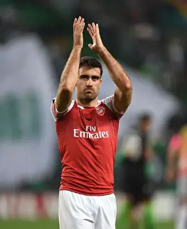 Sporting Lisbon V Arsenal 2018-19 Prints: Sokratis Celebrates with Arsenal Fans after UEFA Europa League Match vs. Sporting Lisbon