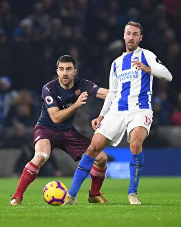 Brighton & Hove Albion v Arsenal 2018-19 Collection: Sokratis Holds Off Murray: Brighton vs. Arsenal, Premier League Clash (December 2018)