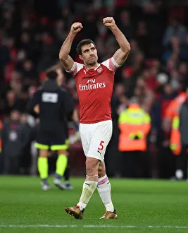 Arsenal V Huddersfield Town - 2018-19 Prints: Sokratis Reacts: Arsenal vs Huddersfield Town, Premier League 2018-19