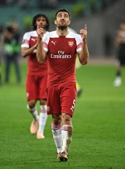 Images Dated 4th October 2018: Sokratis Reacts After Arsenal's UEFA Europa League Clash Against Qarabag in Baku