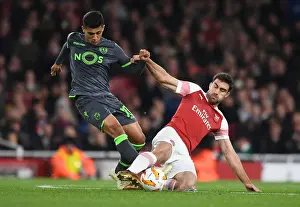 Arsenal V Sporting Clube De Portugal 2018-19 Prints: Sokratis vs. Montero: A Europa League Showdown at Emirates Stadium