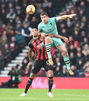 AFC Bournemouth V Arsenal 2018-19 Prints: Sokratis vs. Wilson: Intense Battle in AFC Bournemouth vs. Arsenal FC Premier League Clash