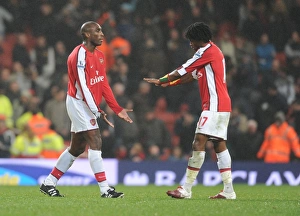 Arsenal v West Ham United 2009-10 Collection: Sol Campbell and Alex Song (Arsenal). Arsenal 2: 0 West Ham United, Barclays Premeir League