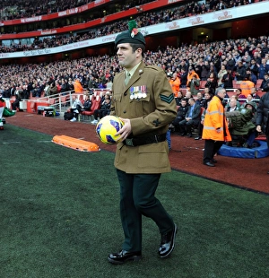 Arsenal V Fulham 2012-13 Prints: A Soldier brings on the matchball