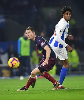 Brighton And Hove Albion V Arsenal 2018-19 Prints: Stephan Lichtsteiner Clashes with Bernardo: Brighton vs. Arsenal, Premier League 2018-19
