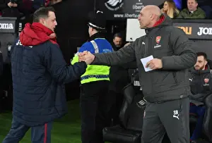 Swansea City V Arsenal 2017-18 Prints: Steve Bould and Tony Roberts Exchange Handshakes Before Swansea City vs Arsenal (2017-18)