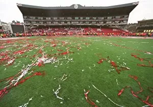Arsenal v Wigan 2005-06 Collection: Streamers on the pitch in front of the Clock End after the ceremony