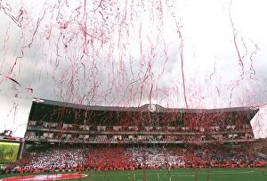 Arsenal v Wigan 2005-06 Collection: Streamers rain down from the Clock End. Arsenal 4: 2 Wigan Athletic