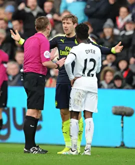 Swansea City V Arsenal - 2016-17 Prints: Swansea vs Arsenal: Monreal Contests Challenge with Dyer
