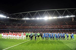 Arsenal V Marseille 2011-12 Prints: The teams line up before the match. Arsenal 0: 0 Marseille. UEFA Champions League