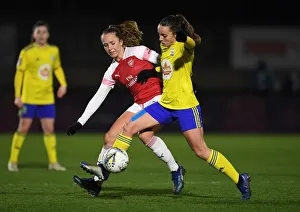 Arsenal Women V Birmingham City Women - WSL Continental Cup 2018-19 Prints: A Tense Clash: Lia Walti vs. Lucy Staniforth in Arsenal Women vs