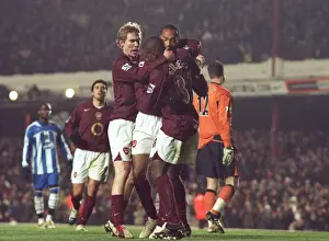 Arsenal V Wigan - C Cup Prints: Theirry Henry celebrates scoring Arsenals 1st goal with Kerrea Gilbert and Alex Hleb
