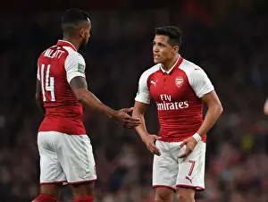 Arsenal V Doncaster Rovers - Carabao Cup 2017-18 Prints: Theo Walcott and Alexis Sanchez: Arsenal's Star Duo in Carabao Cup Clash Against Doncaster Rovers