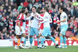 Arsenal V Burnley 2009-10 Prints: Theo Walcott (Arsenal) clashes with Daniel Fox (Burnley). Arsenal 3: 1 Burnley