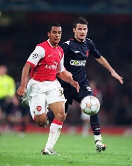 Arsenal v Slavia Prague 2007-08 Collection: Theo Walcott (Arsenal) Daniel Pudil (Slavia)