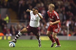 Liverpool v Arsenal 2007-8 Collection: Theo Walcott (Arsenal) Dirk Kuyt (Liverpool)