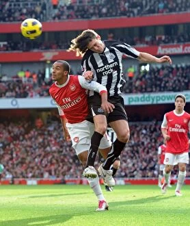 Arsenal v Newcastle United 2010-11 Collection: Theo Walcott (Arsenal) Fabricio Coloccini (Newcastle). Arsenal 0: 1 Newcastle United