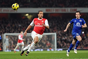 Arsenal v Everton 2010-11 Gallery: Theo Walcott (Arsenal) Leighton Baines (Everton). Arsenal 2: 1 Everton. Barclays Premier League