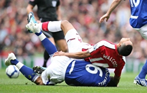 Arsenal v Birmingham City 2009-10 Collection: Theo Walcott (Arsenal) with Liam Ridgewell (Birmingham)